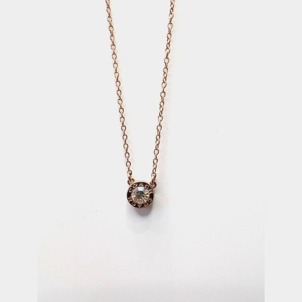 COACH Necklace Open Circle Crystal Pendant Rose Gold Plate Round‎ Link 18" - Picture 2 of 7